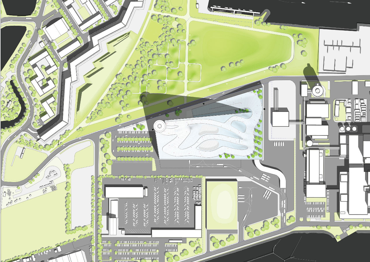 由Bjarke Ingels集团(BIG)绘制的哥本哈根大型废物转化能源设施选址图