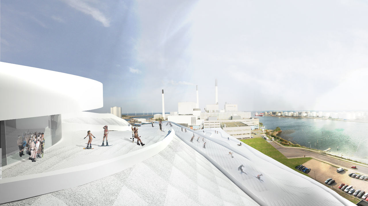 由Bjarke Ingels集团(BIG)设计的哥本哈根Amager垃圾转化能源设施屋顶滑雪场