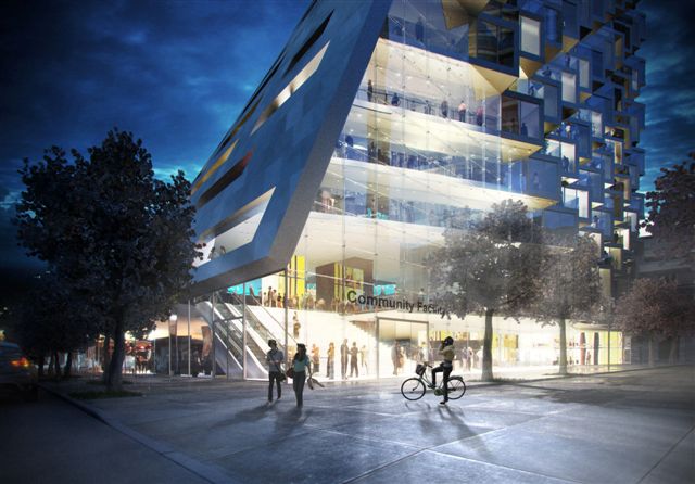 Bjarke Ingels Group (BIG) Durst Fetner住宅楼的外部效果图。该住宅楼位于纽约曼哈顿西57街