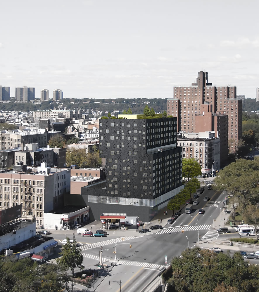 Adjaye Associates在纽约哈莱姆的Sugar Hill住宅开发的空中渲染