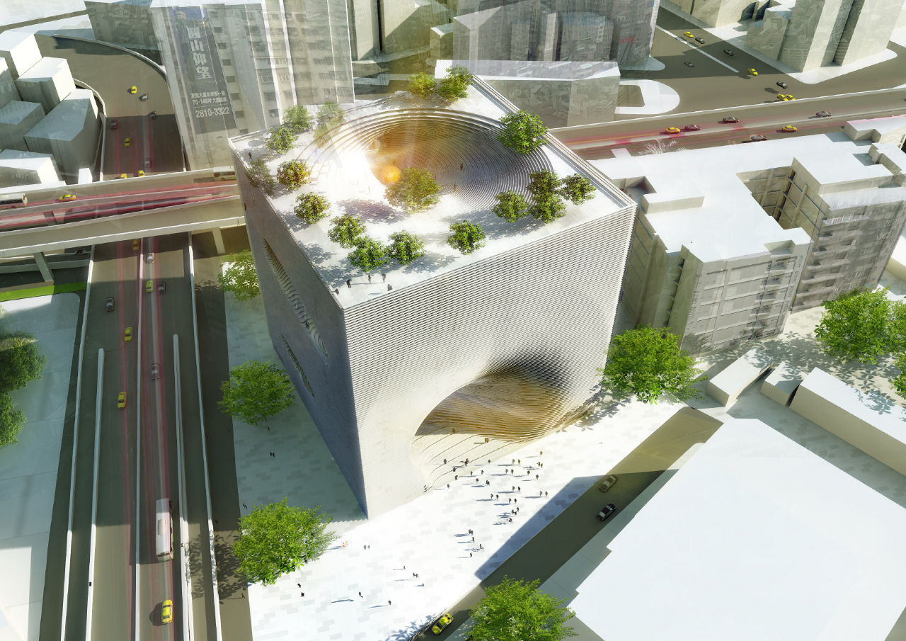Bjarke Ingels集团(大)为台湾台北的技术、娱乐和知识(TEK)中心绘制的空中效果图
