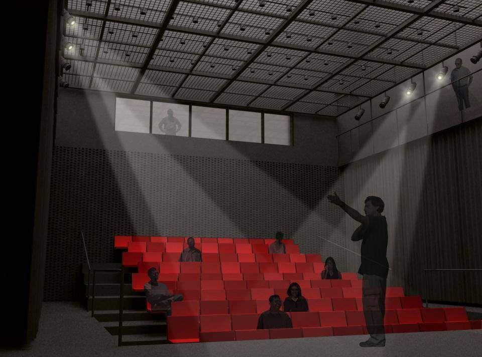 斯诺赫塔(Snohetta)设计的鲍灵格林州立大学(Bowling Green State University)沃尔夫合作艺术中心(Wolfe Center for the Collaborative Arts)的室内效面图